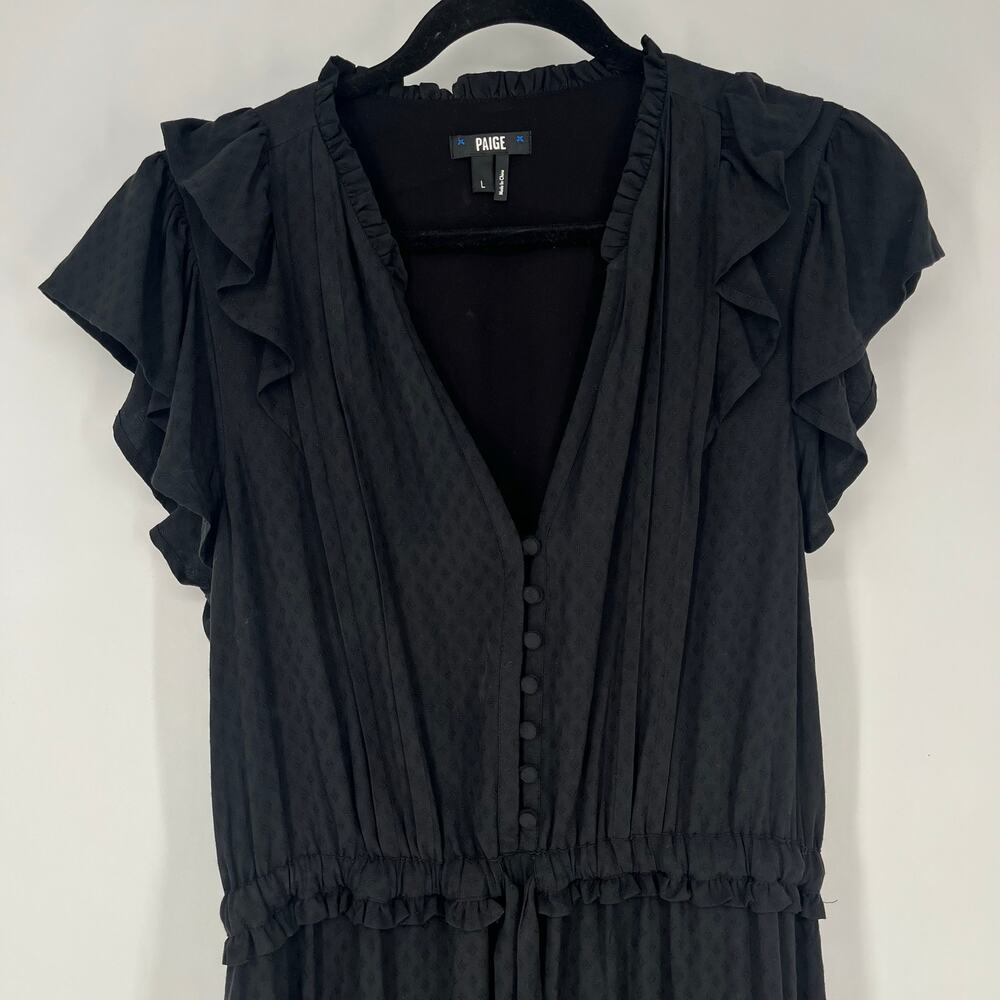 PAIGE Rozlyn Tiered Black Ruffle Midi Dress Women's Size Large - Picture 10 of 13